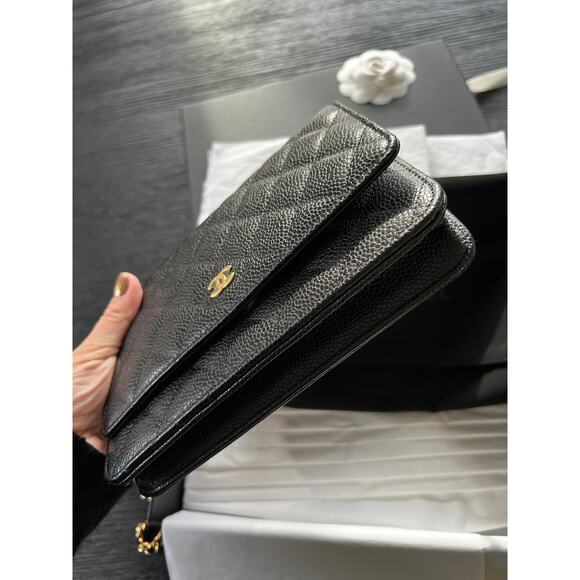 CHANEL NWT Classic Caviar Black Leather Wallet on Chain Crossbody Bag with Gold - Picture 11 of 11